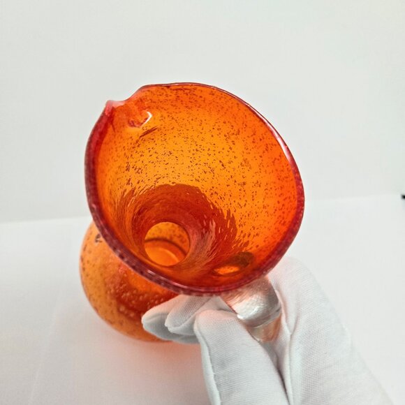 Vintage Orange / Red Glass Pitcher Bud Vase, Clean Handle, Silver Specks, 6" - Picture 8 of 11
